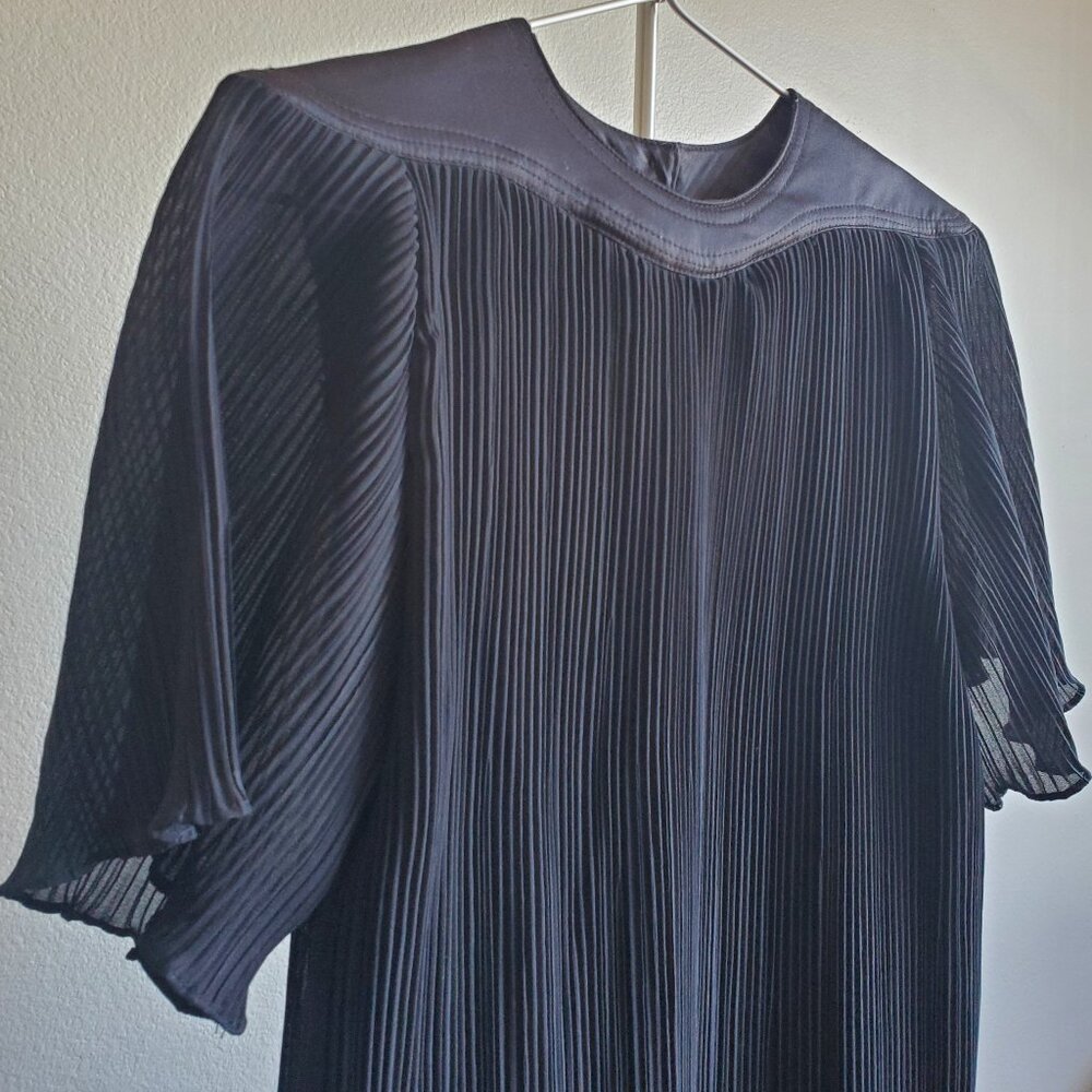 Black Pleated Shift Dress | Plissé Issey Miyake Style Dress